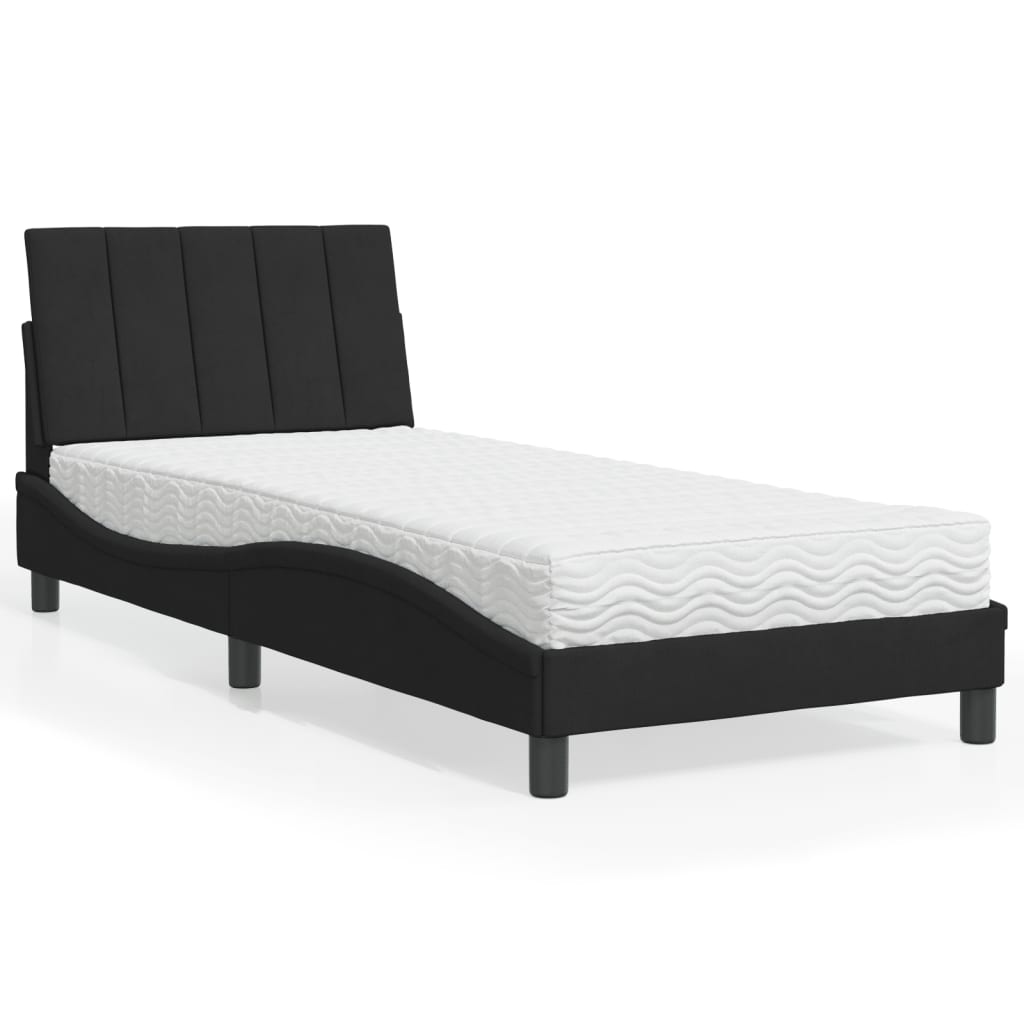 vidaXL Κρεβάτι με Στρώμα Hanko Μαύρο 90x190 εκ. Βελούδινο