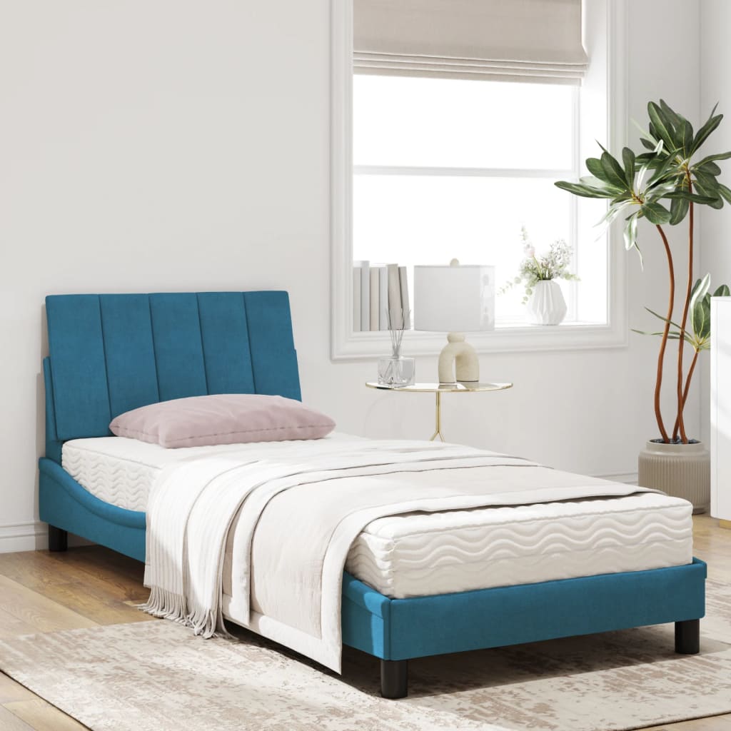 vidaXL Κρεβάτι με Στρώμα Hanko Μπλε 90 x 200 εκ. Βελούδινος