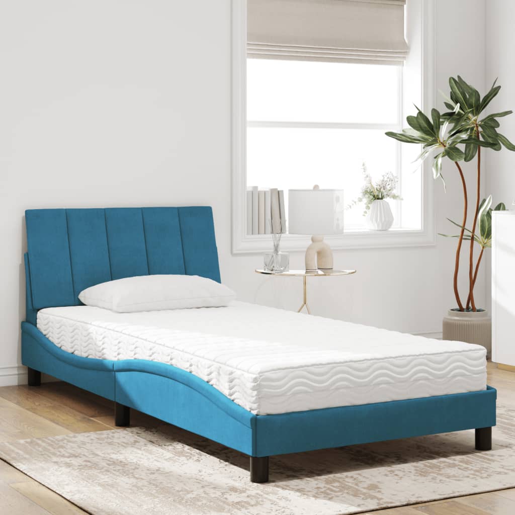 vidaXL Κρεβάτι με Στρώμα Hanko Μπλε 100x200 εκ. Βελούδινος