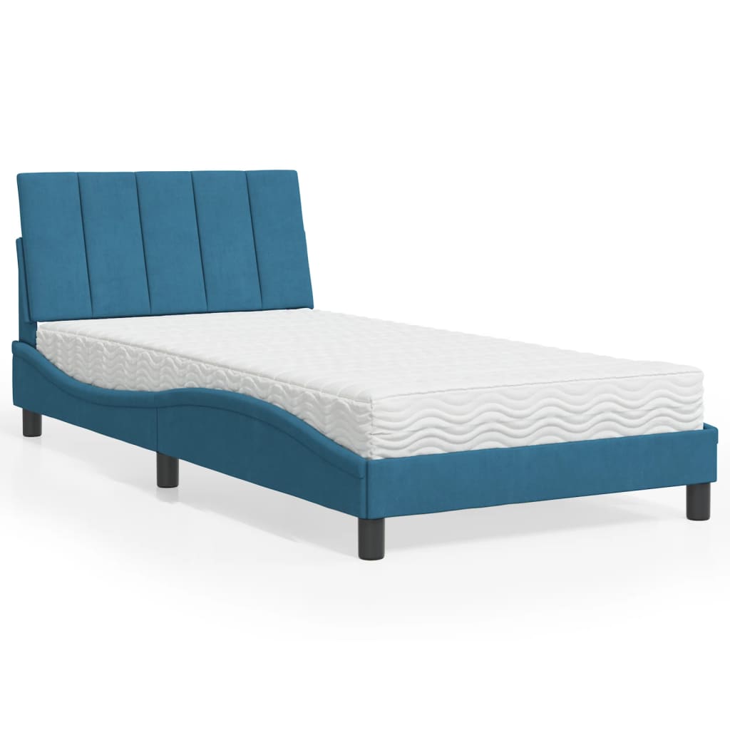 vidaXL Κρεβάτι με Στρώμα Hanko Μπλε 100x200 εκ. Βελούδινος