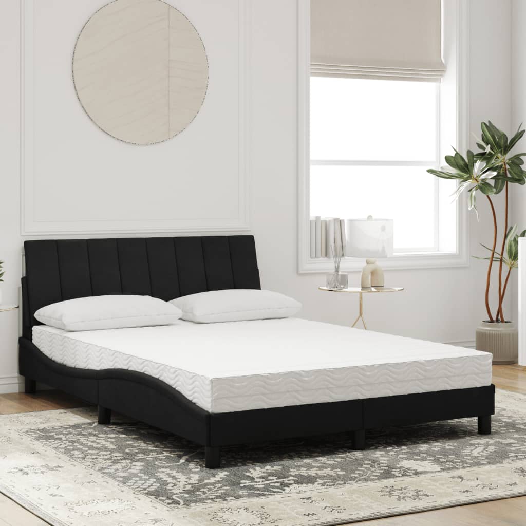 vidaXL Κρεβάτι με Στρώμα Hanko Μαύρο 140x200 εκ. Βελούδινο