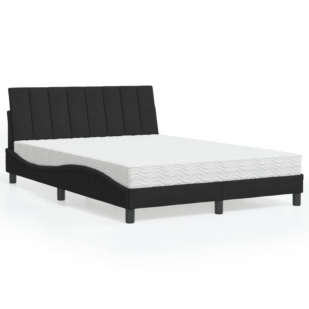 vidaXL Κρεβάτι με Στρώμα Hanko Μαύρο 140x200 εκ. Βελούδινο