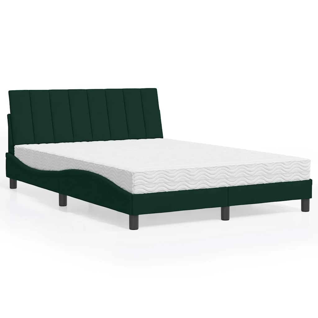vidaXL Κρεβάτι με Στρώμα Hanko Σκούρο Πράσινο 140x200εκ. Βελούδινο