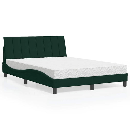 vidaXL Κρεβάτι με Στρώμα Hanko Σκούρο Πράσινο 140x200εκ. Βελούδινο