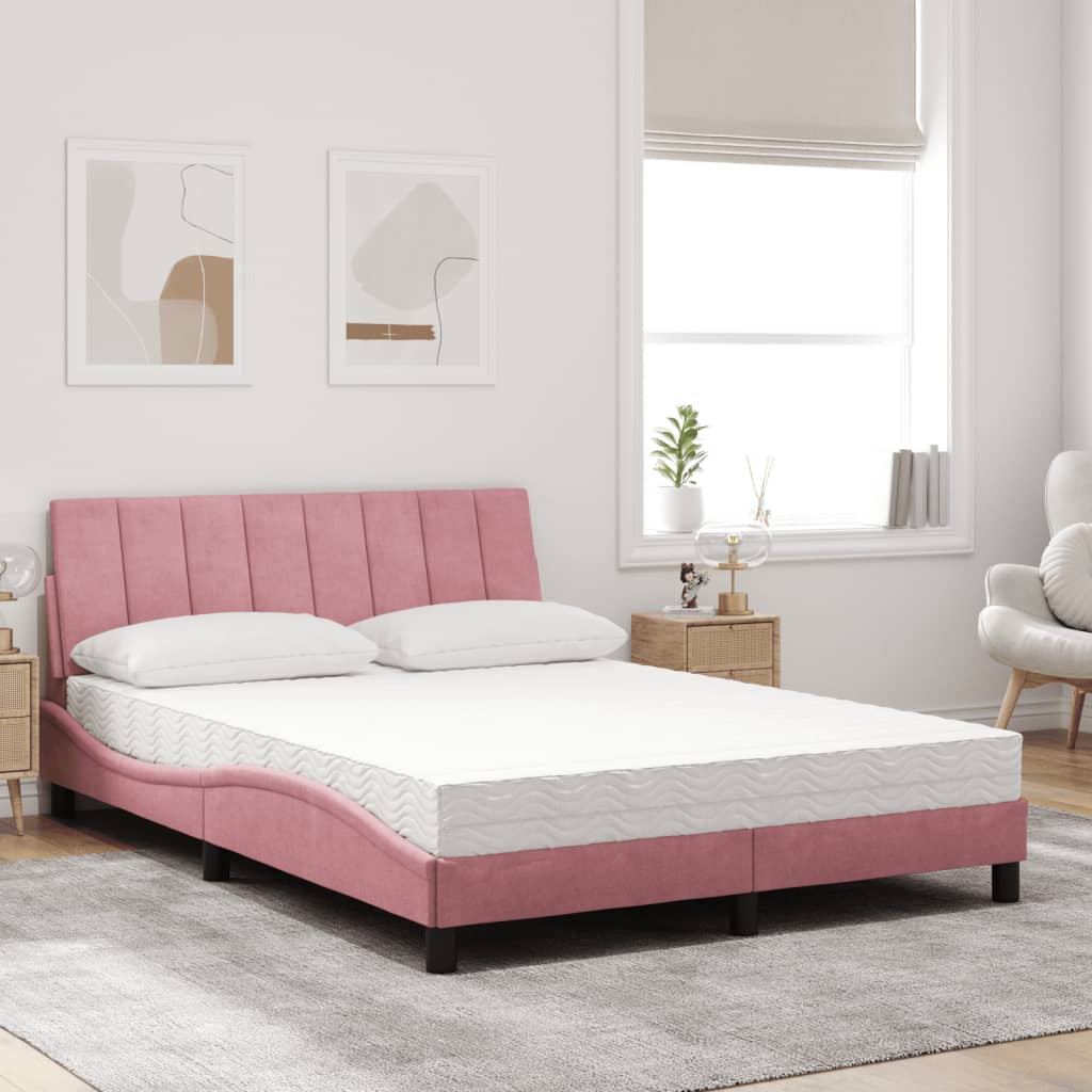 vidaXL Κρεβάτι με Στρώμα Hanko Ροζ 140x200 εκ. Βελούδινο