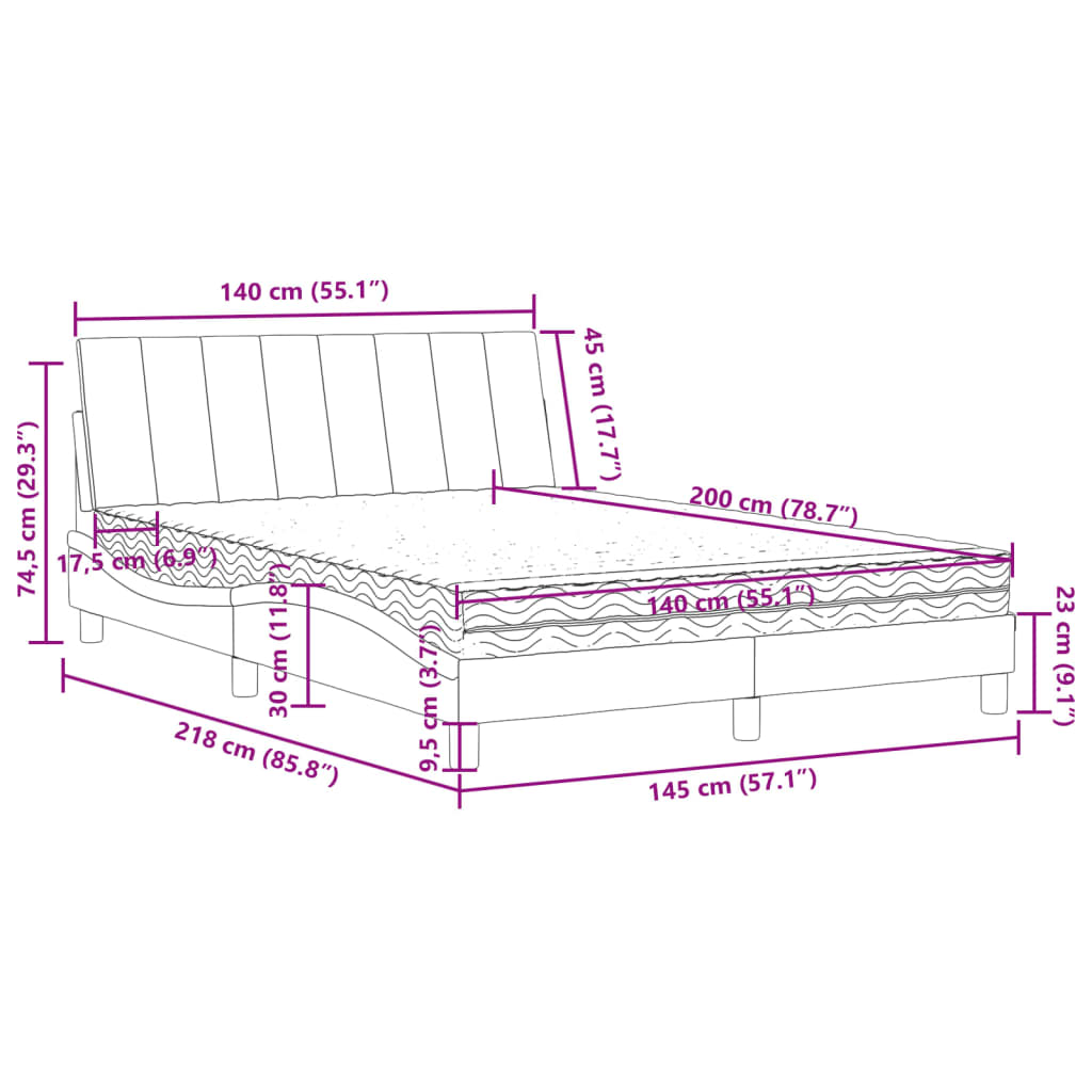 vidaXL Κρεβάτι με Στρώμα Hanko Ροζ 140x200 εκ. Βελούδινο