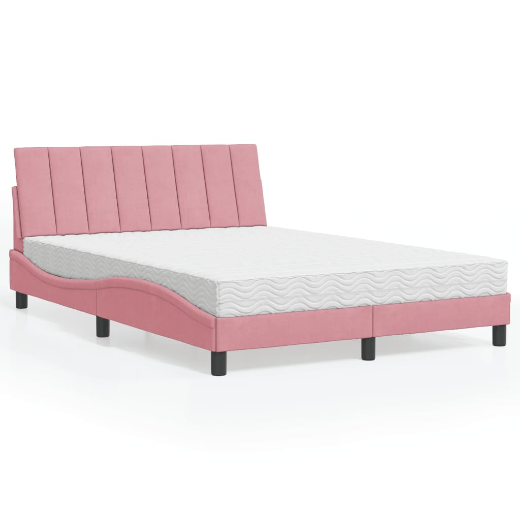 vidaXL Κρεβάτι με Στρώμα Hanko Ροζ 140x200 εκ. Βελούδινο
