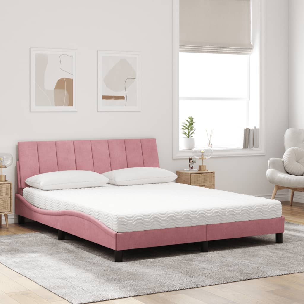 vidaXL Κρεβάτι με Στρώμα Hanko Ροζ 160x200 εκ. Βελούδινο
