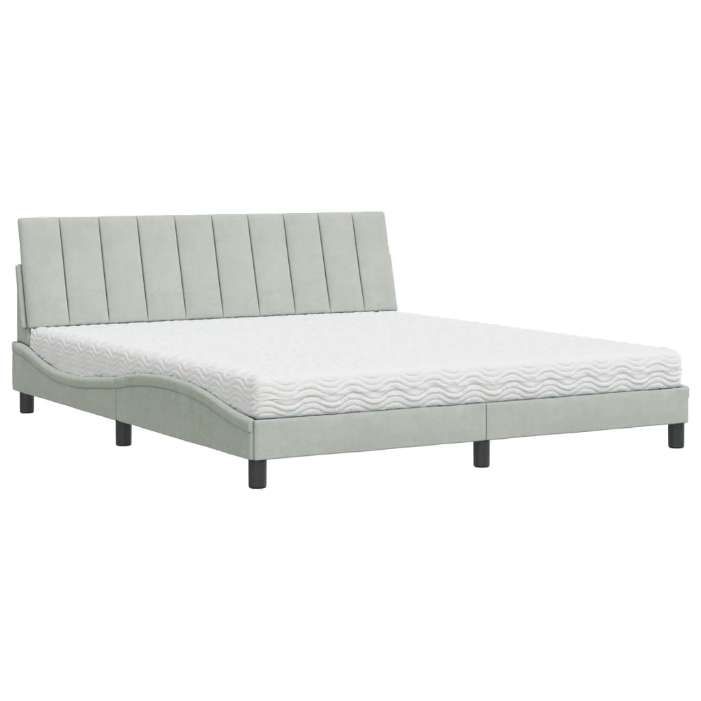 vidaXL Κρεβάτι με Στρώμα Hanko Ανοιχτό Γκρι 180x200 εκ. Βελούδινο