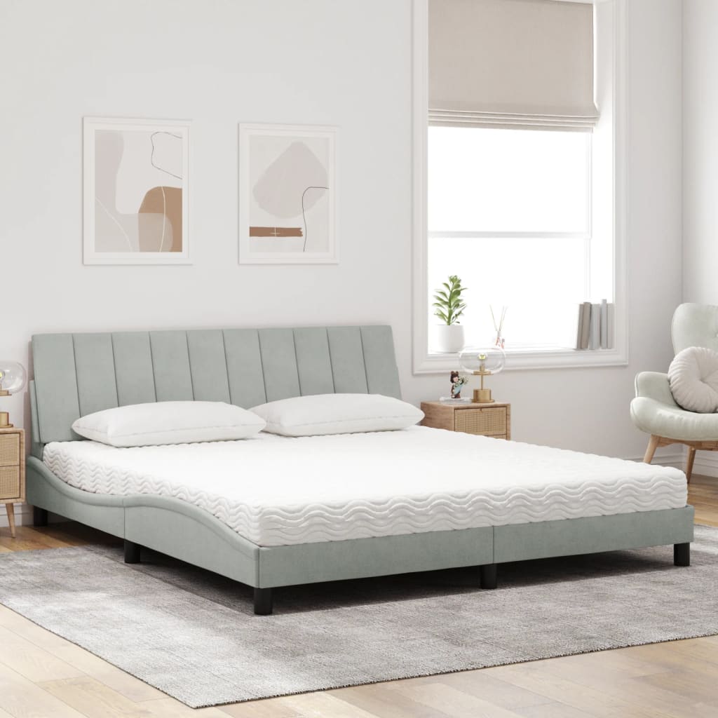 vidaXL Κρεβάτι με Στρώμα Hanko Ανοιχτό Γκρι 180x200 εκ. Βελούδινο