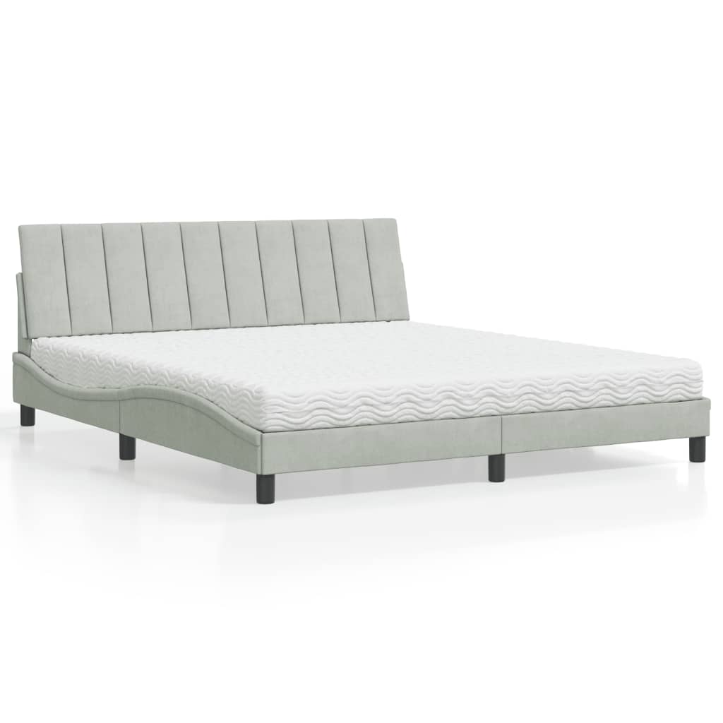 vidaXL Κρεβάτι με Στρώμα Hanko Ανοιχτό Γκρι 180x200 εκ. Βελούδινο