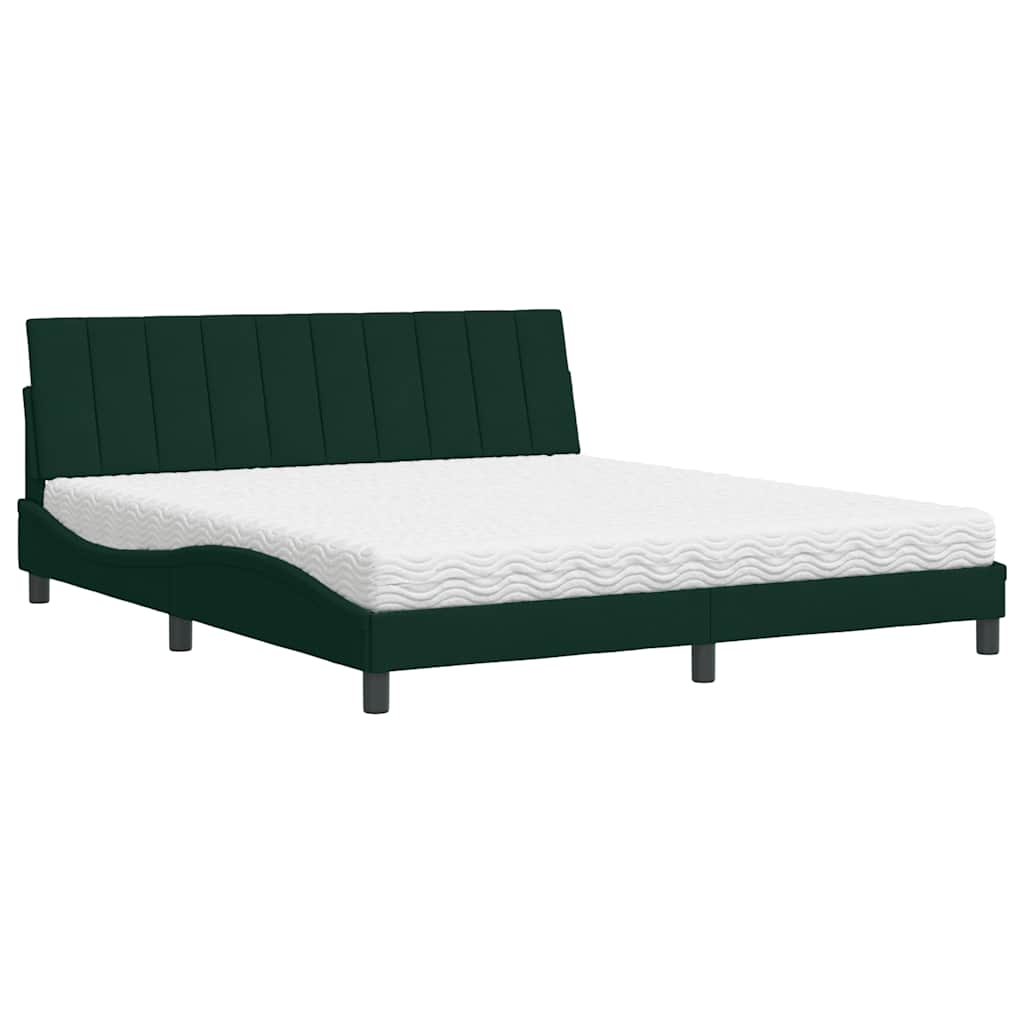 vidaXL Κρεβάτι με Στρώμα Hanko Σκούρο Πράσινο 180x200εκ. Βελούδινο