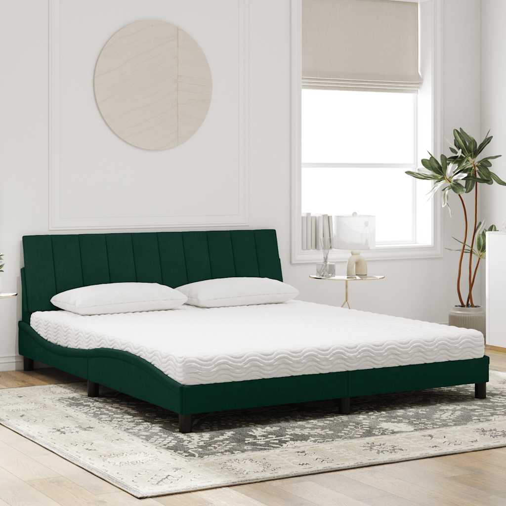 vidaXL Κρεβάτι με Στρώμα Hanko Σκούρο Πράσινο 180x200εκ. Βελούδινο