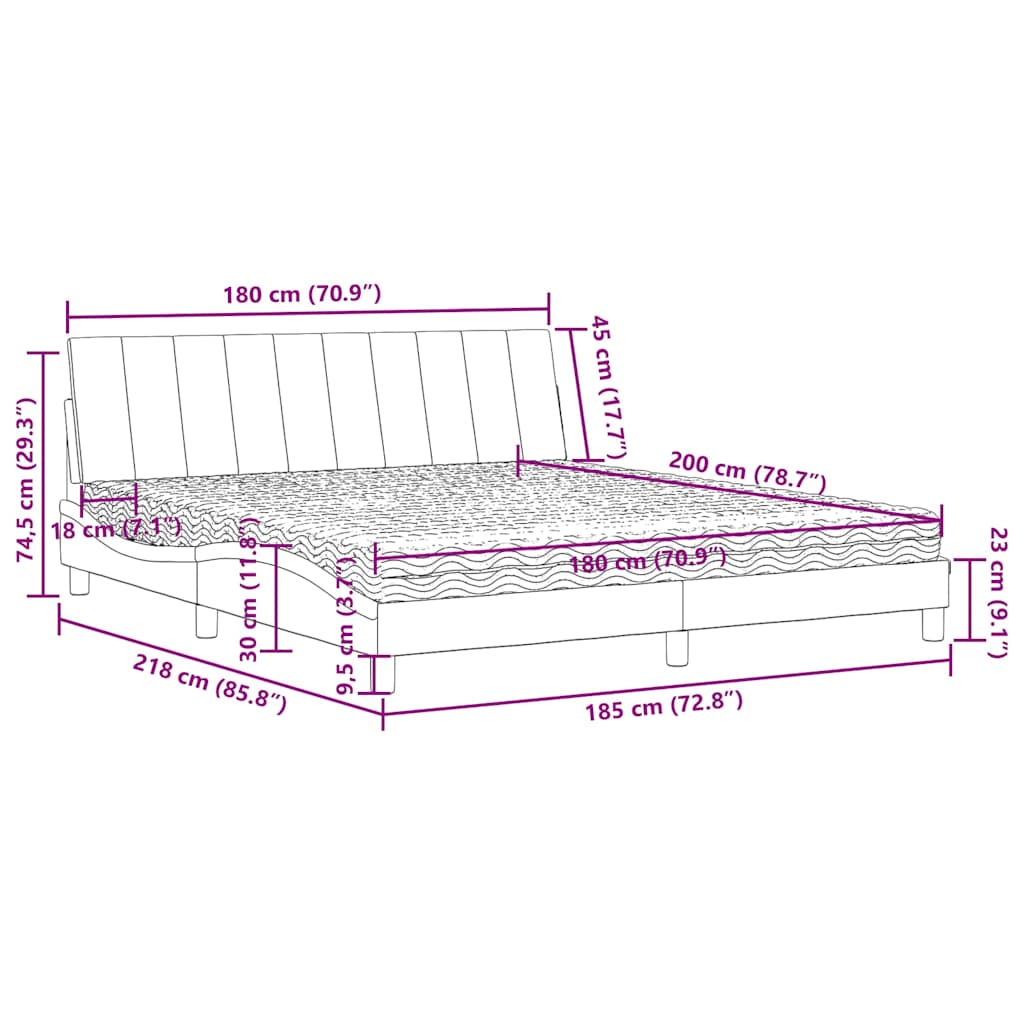vidaXL Κρεβάτι με Στρώμα Hanko Σκούρο Πράσινο 180x200εκ. Βελούδινο