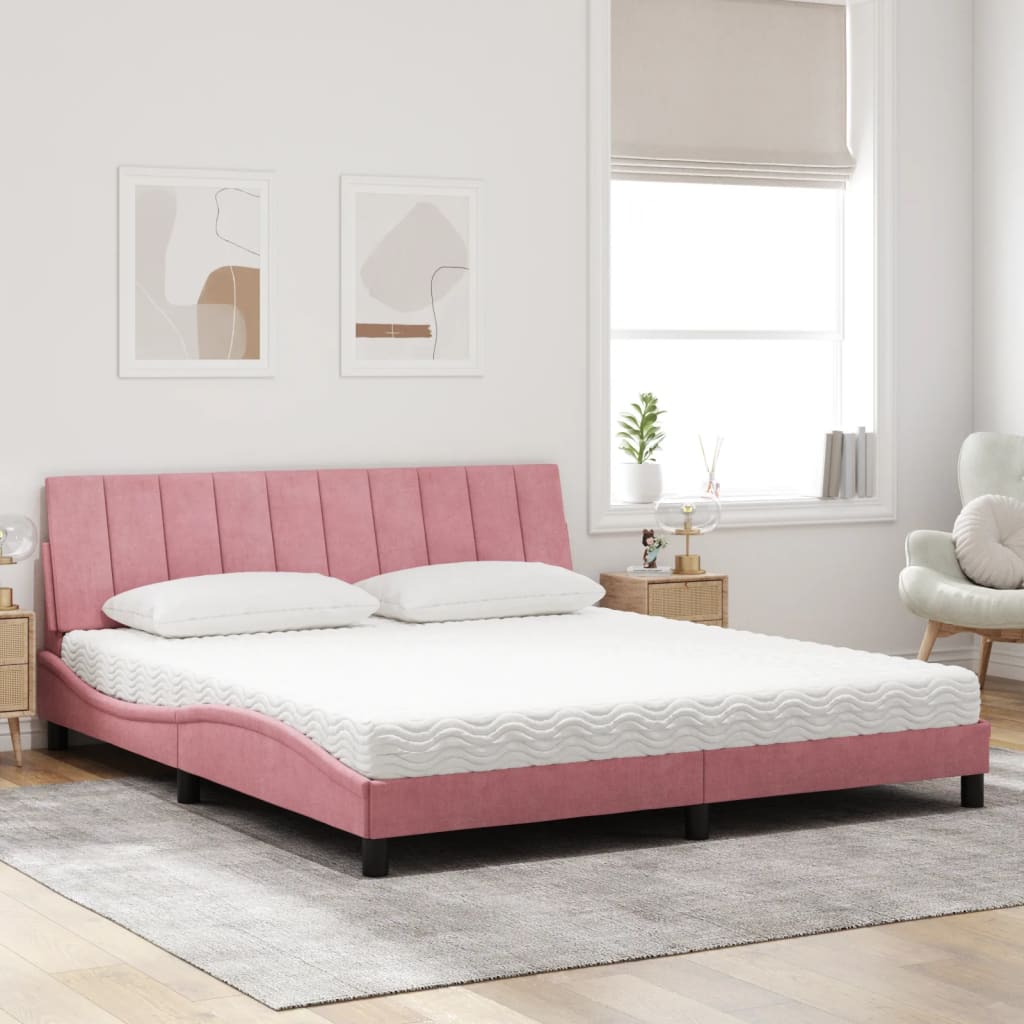 vidaXL Κρεβάτι με Στρώμα Hanko Ροζ 180x200 εκ. Βελούδινο