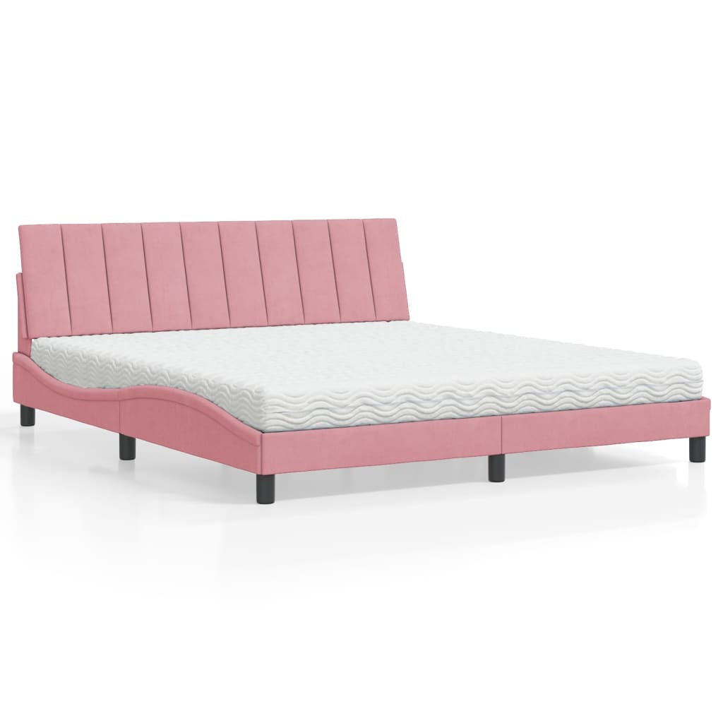 vidaXL Κρεβάτι με Στρώμα Hanko Ροζ 180x200 εκ. Βελούδινο