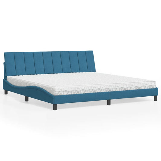 vidaXL Κρεβάτι με Στρώμα Hanko Μπλε 200x200 εκ. Βελούδινο