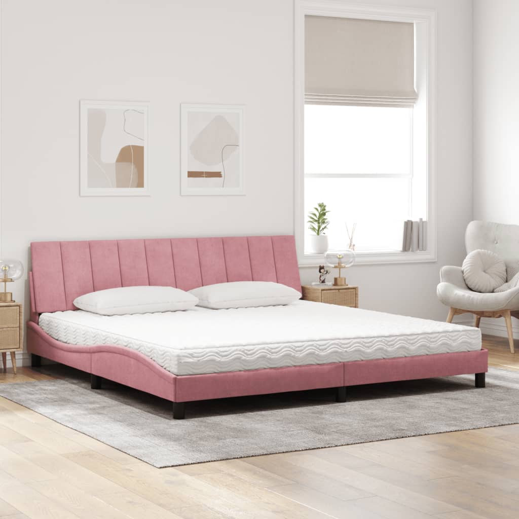 vidaXL Κρεβάτι με Στρώμα Hanko Ροζ 200x200 εκ. Βελούδινο