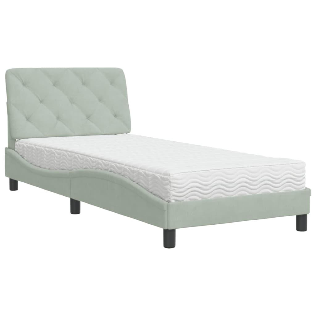 vidaXL Κρεβάτι με Στρώμα Ανοιχτό Γκρι 90x190 εκ. Βελούδινο