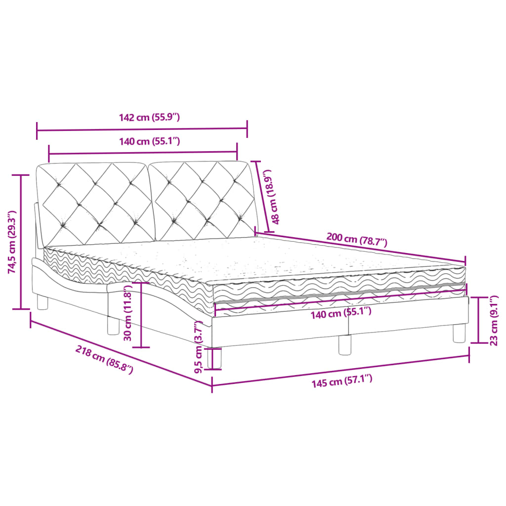 vidaXL Κρεβάτι με Στρώμα Σκούρο Γκρι 140x200 εκ. Βελούδινο