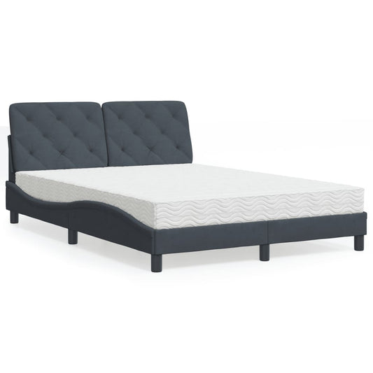 vidaXL Κρεβάτι με Στρώμα Σκούρο Γκρι 140x200 εκ. Βελούδινο