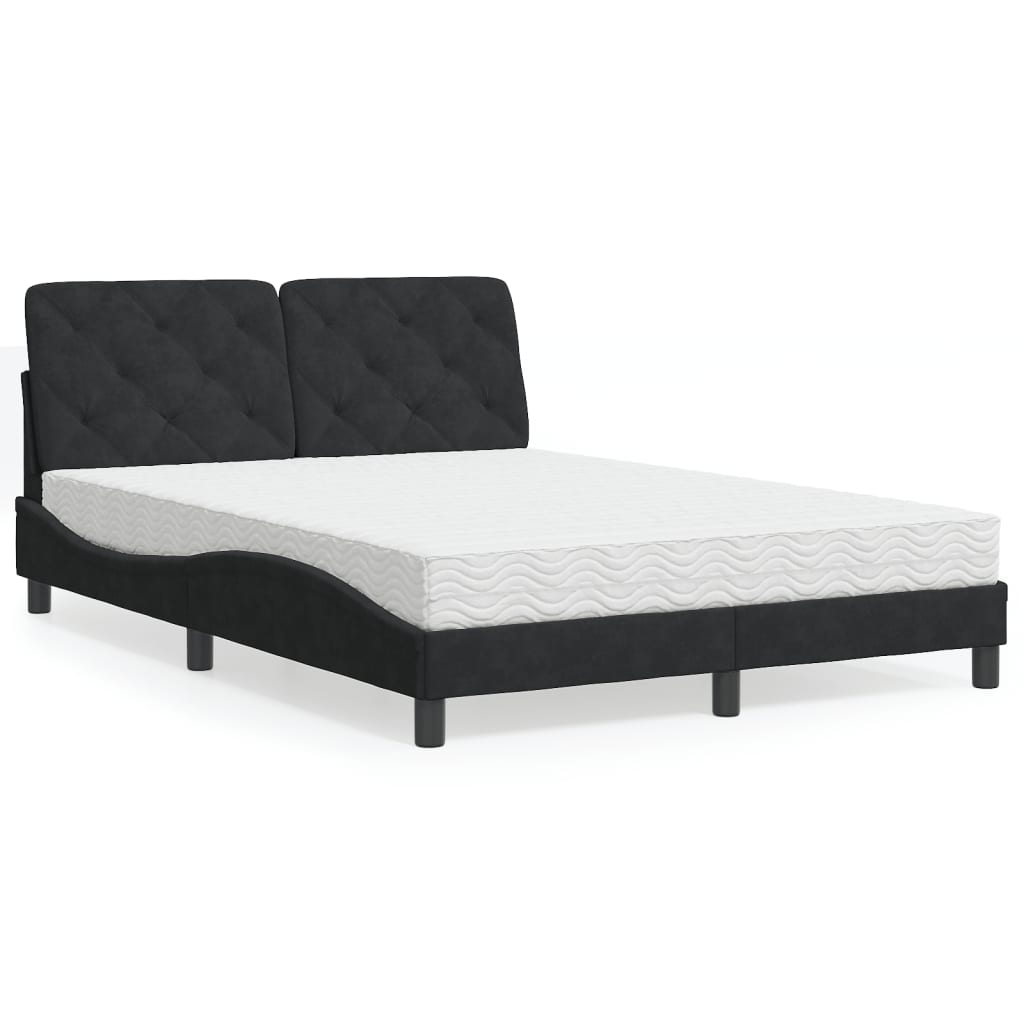 vidaXL Κρεβάτι με Στρώμα Μαύρο 140x200 εκ. Βελούδινο