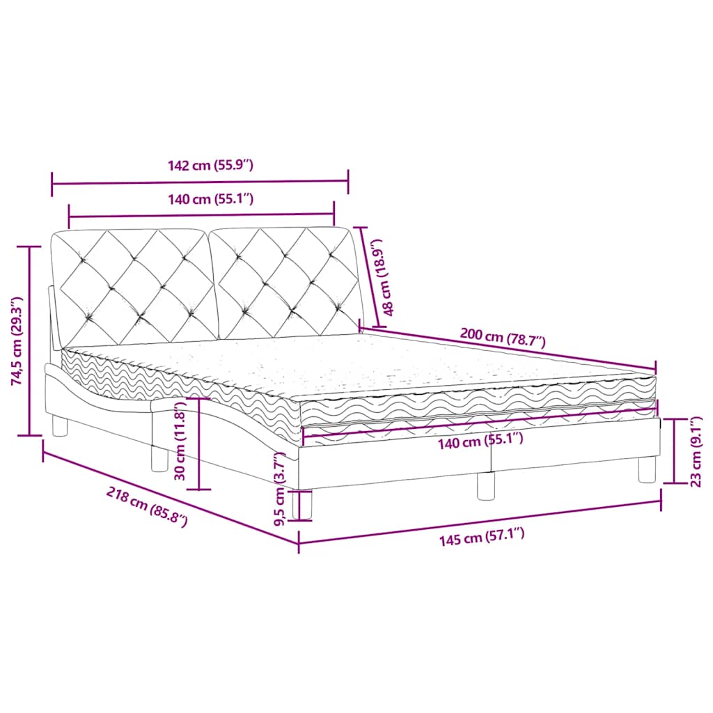vidaXL Κρεβάτι με Στρώμα Σκούρο Πράσινο 140x200εκ. Βελούδινο