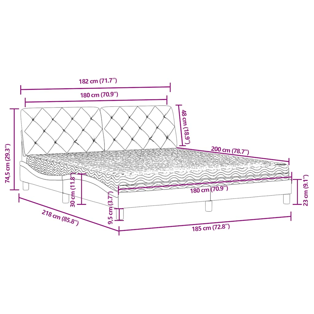 vidaXL Κρεβάτι με Στρώμα Μπλε 180 x 200 εκ. Βελούδινος