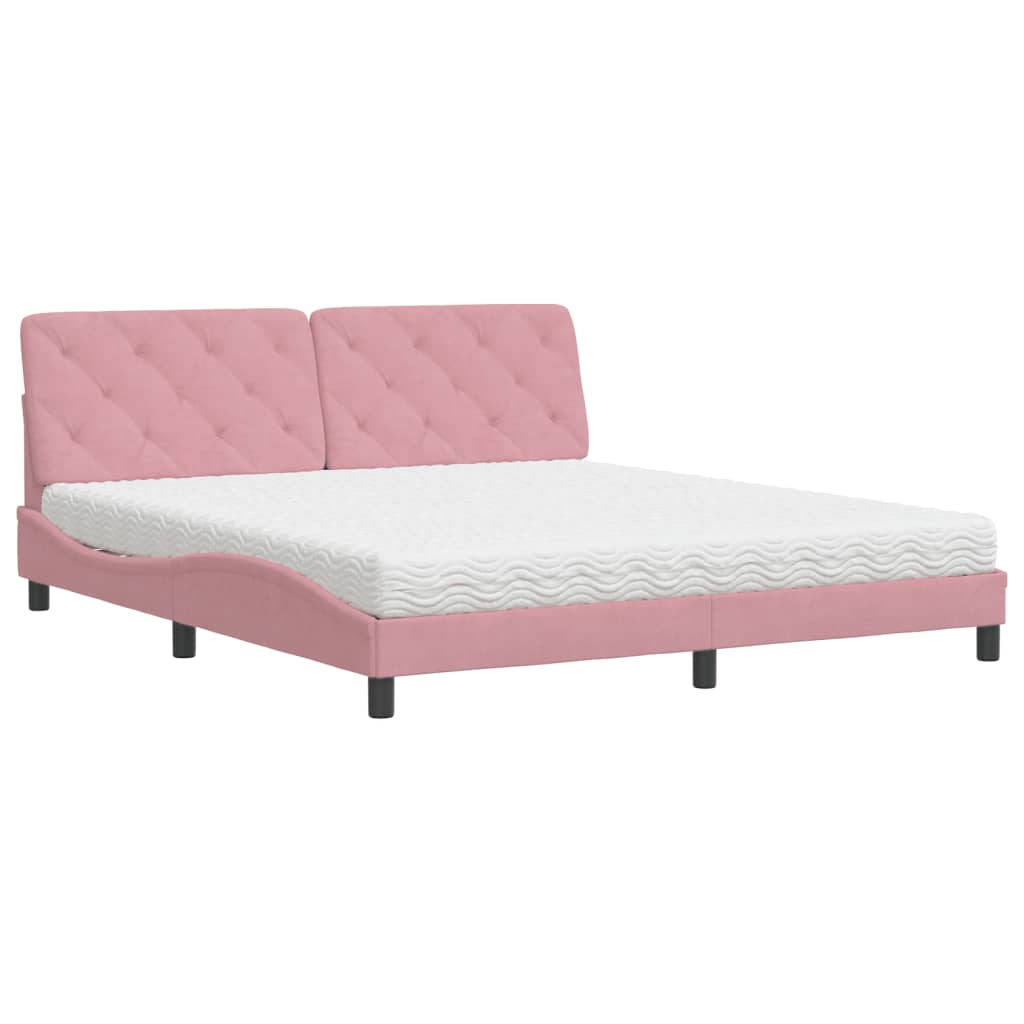 vidaXL Κρεβάτι με Στρώμα Ροζ 180x200 εκ. Βελούδινο