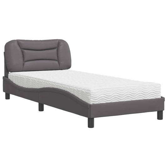 vidaXL Κρεβάτι με Στρώμα Hvar Γκρι 90x190 εκ. από Συνθετικό Δέρμα