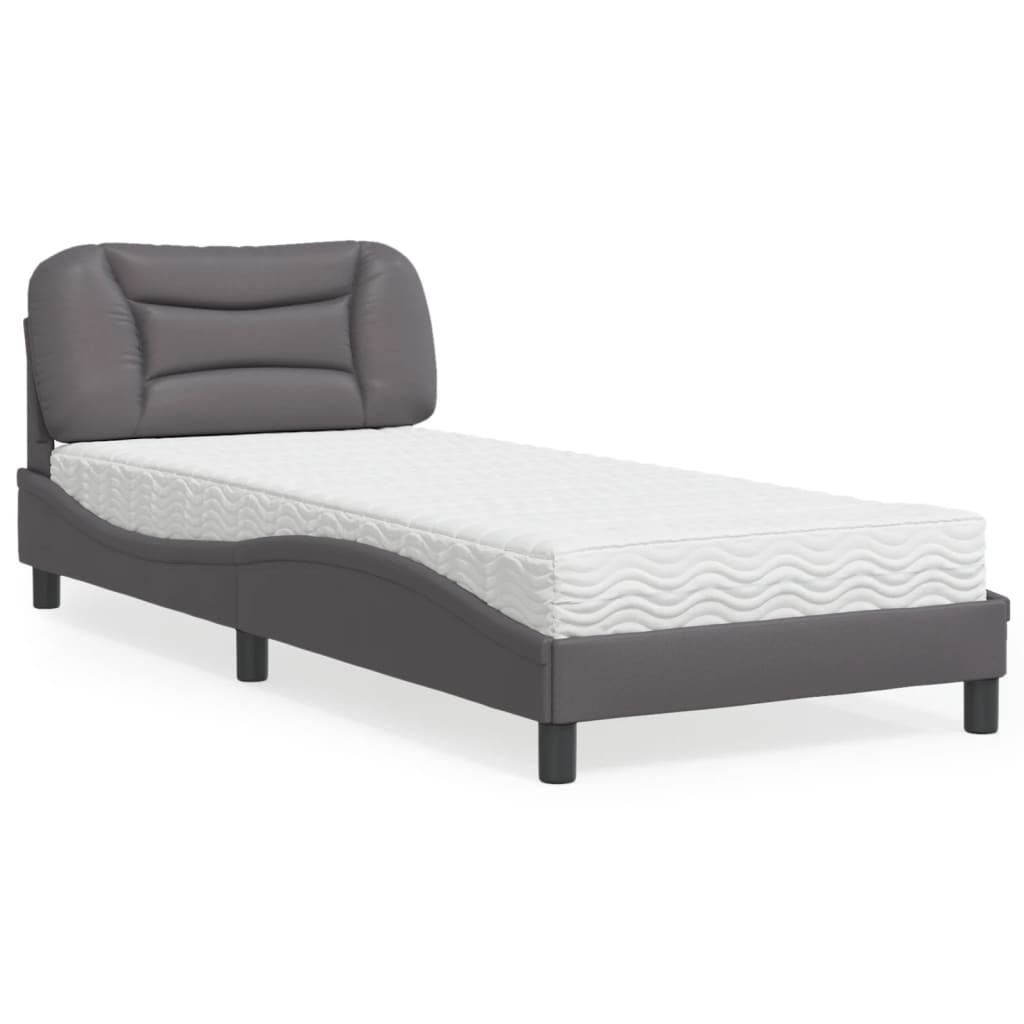 vidaXL Κρεβάτι με Στρώμα Hvar Γκρι 90x190 εκ. από Συνθετικό Δέρμα