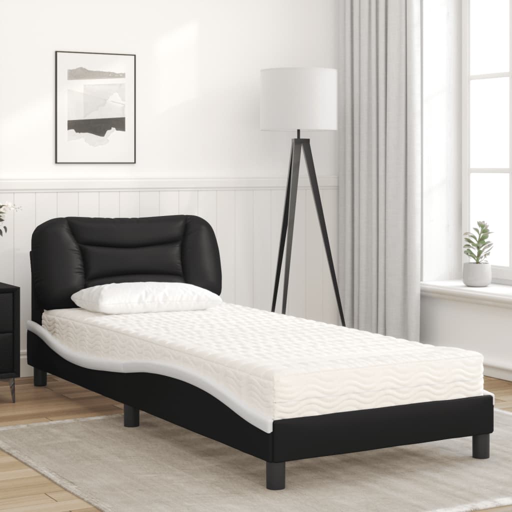 vidaXL Κρεβάτι με Στρώμα Hvar Μαύρο/Λευκό 90x190 εκ. από Συνθετικό Δέρμα