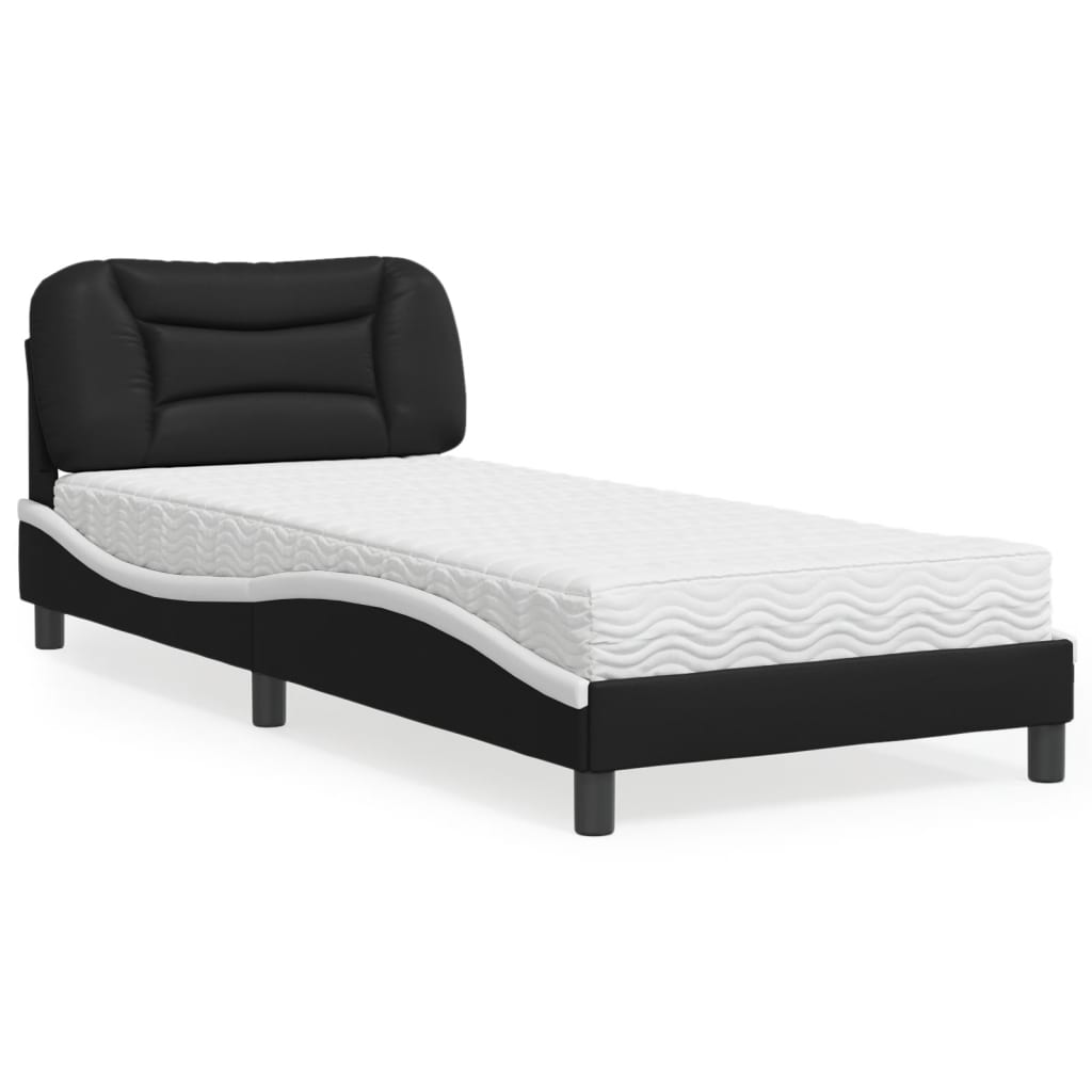 vidaXL Κρεβάτι με Στρώμα Hvar Μαύρο/Λευκό 90x190 εκ. από Συνθετικό Δέρμα