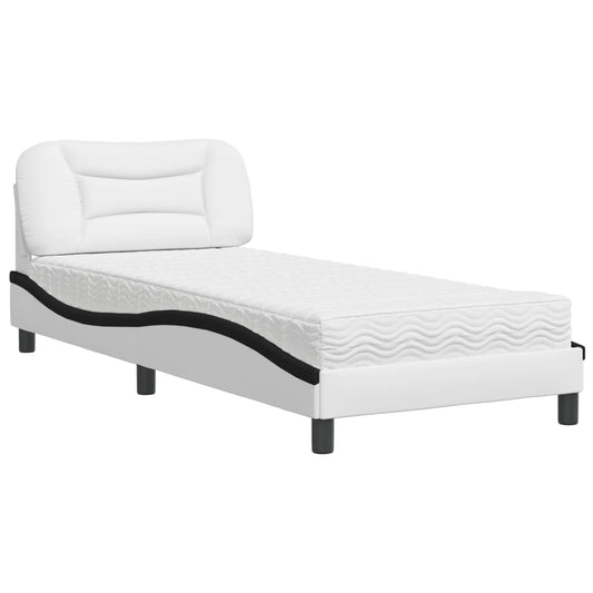 vidaXL Κρεβάτι με Στρώμα Hvar Μαύρο/Λευκό 90x190 εκ. από Συνθετικό Δέρμα