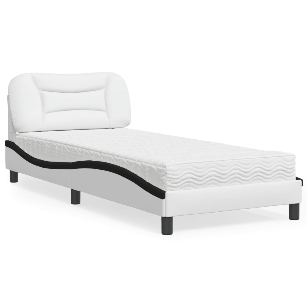 vidaXL Κρεβάτι με Στρώμα Hvar Μαύρο/Λευκό 90x190 εκ. από Συνθετικό Δέρμα