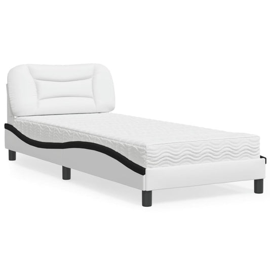 vidaXL Κρεβάτι με Στρώμα Hvar Μαύρο/Λευκό 90x190 εκ. από Συνθετικό Δέρμα