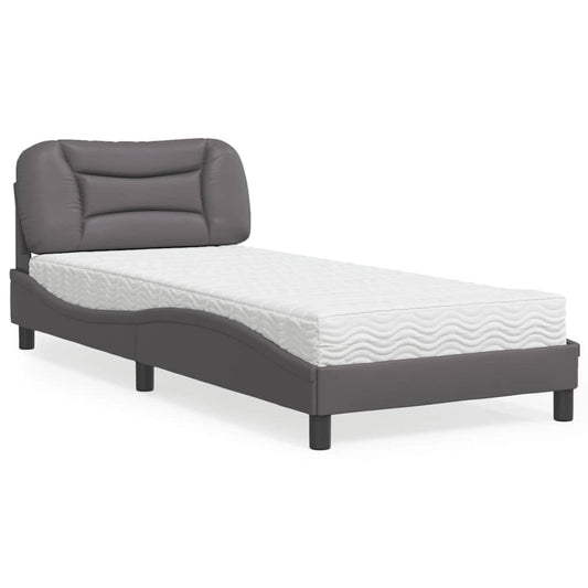vidaXL Κρεβάτι με Στρώμα Hvar Γκρι 90x200 εκ. από Συνθετικό Δέρμα