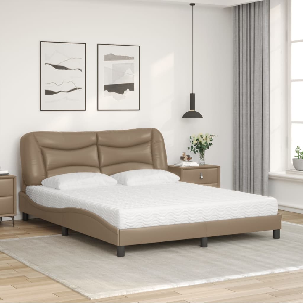 vidaXL Κρεβάτι με Στρώμα Hvar Καπουτσίνο 160x200εκ.από Συνθ.Δέρμα