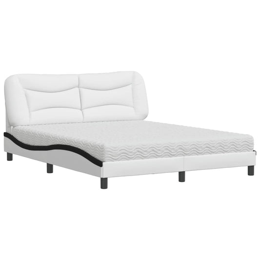 vidaXL Κρεβάτι με Στρώμα Hvar Μαύρο/Λευκό 160x200 εκ. από Συνθετικό Δέρμα