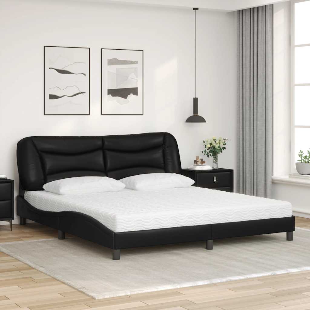 vidaXL Κρεβάτι με Στρώμα Hvar Μαύρο 180x200 εκ. από Συνθετικό δέρμα