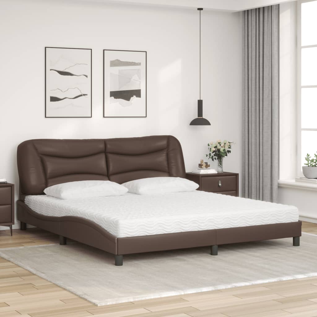 vidaXL Κρεβάτι με Στρώμα Hvar Καφέ 180x200 εκ. Συνθετικό Δέρμα