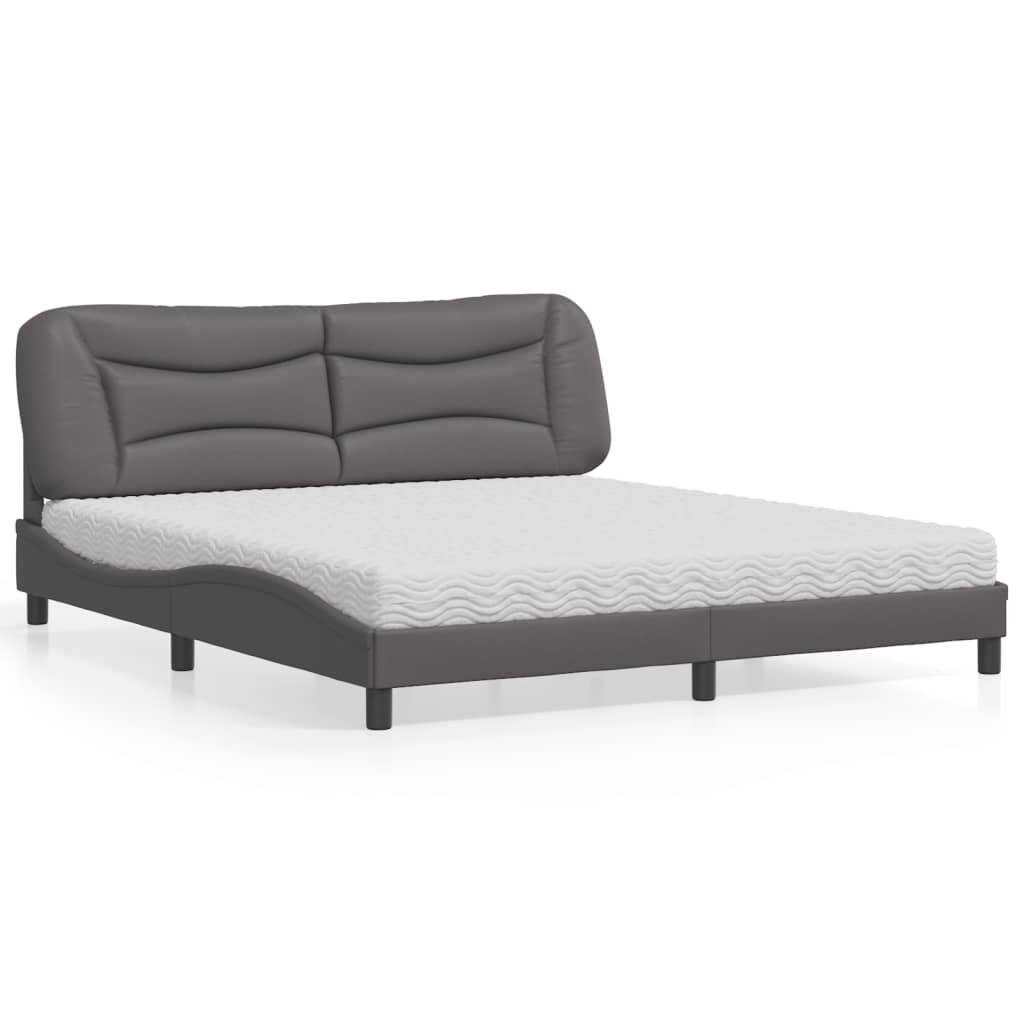 vidaXL Κρεβάτι με Στρώμα Hvar Γκρι 180x200 εκ. Συνθετικό Δέρμα