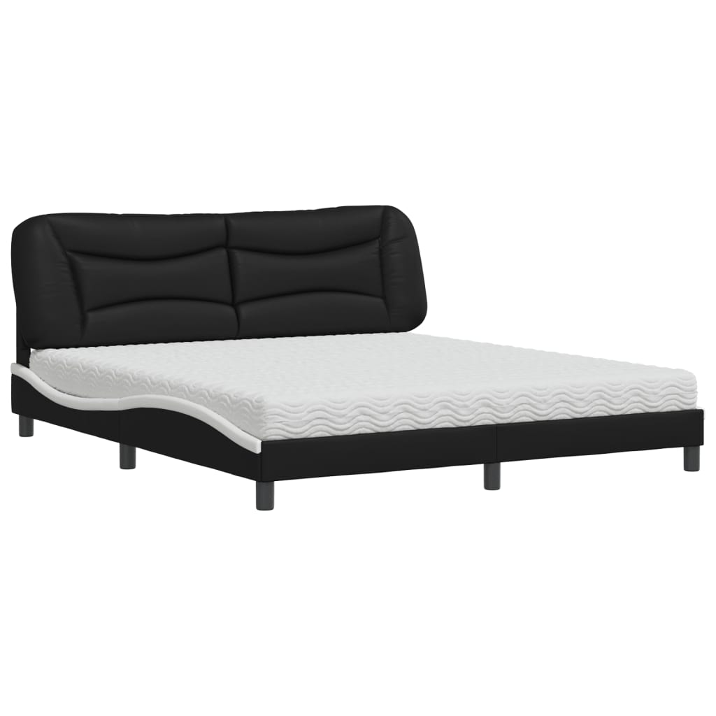 vidaXL Κρεβάτι με Στρώμα Hvar Μαύρο/Λευκό 180x200 εκ. από Συνθετικό δέρμα