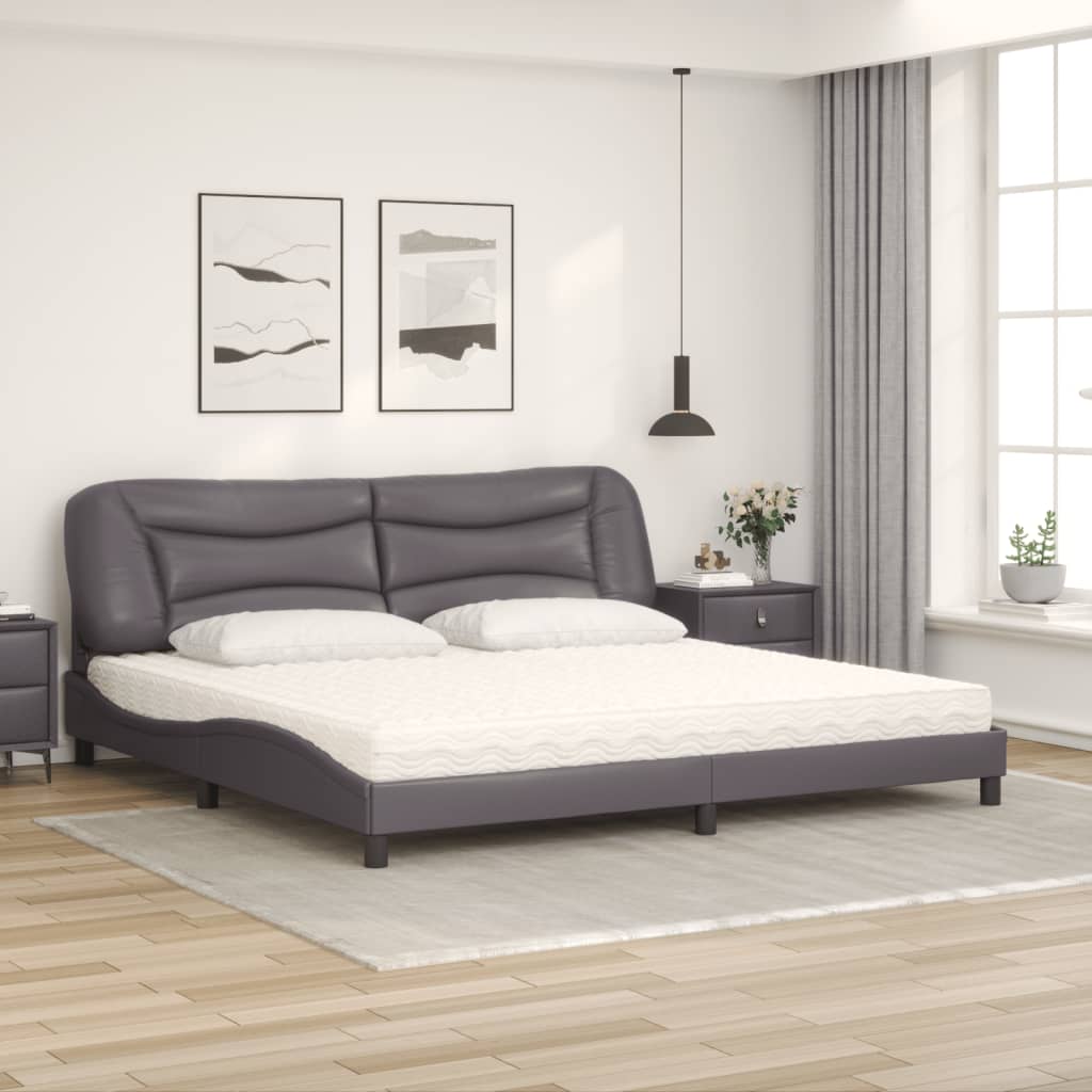 vidaXL Κρεβάτι με Στρώμα Hvar Γκρι 200x200 εκ. Συνθετικό Δέρμα