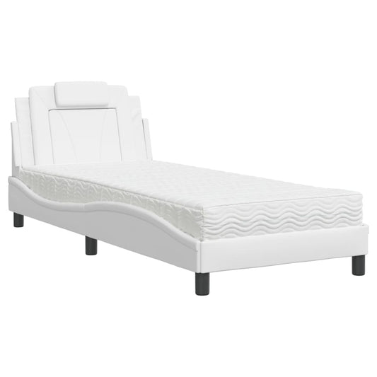 vidaXL Κρεβάτι Viana με Στρώμα Λευκό 90x190 εκ. από Συνθετικό Δέρμα