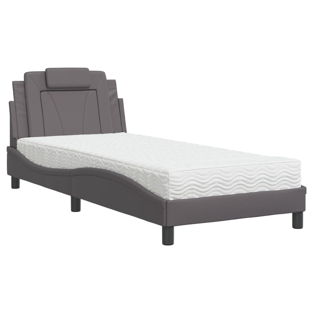 vidaXL Κρεβάτι Viana με Στρώμα Γκρι 90x190 εκ. από Συνθετικό Δέρμα