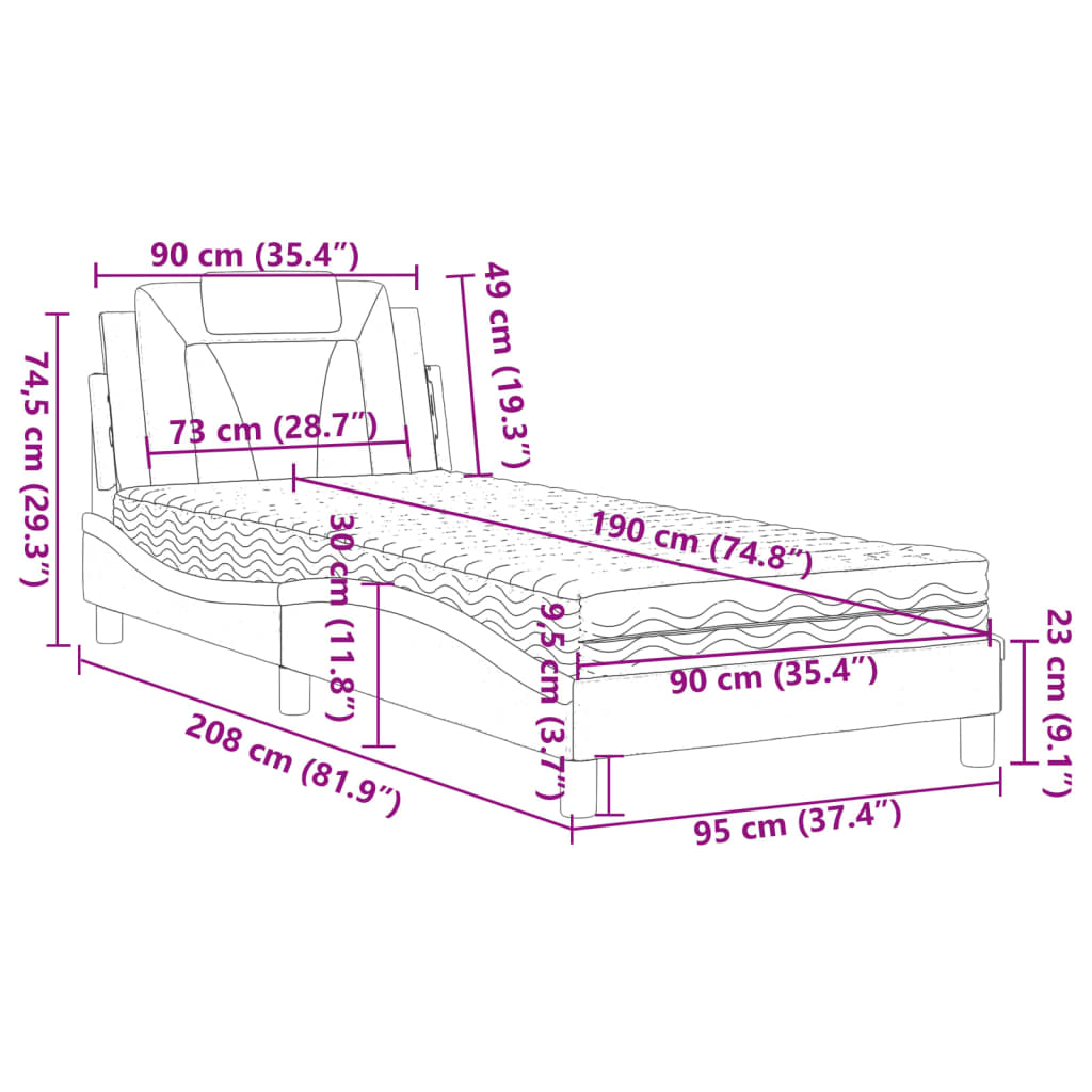 vidaXL Κρεβάτι Viana με Στρώμα Γκρι 90x190 εκ. από Συνθετικό Δέρμα