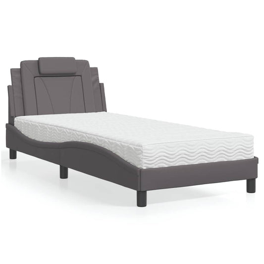 vidaXL Κρεβάτι Viana με Στρώμα Γκρι 90x190 εκ. από Συνθετικό Δέρμα