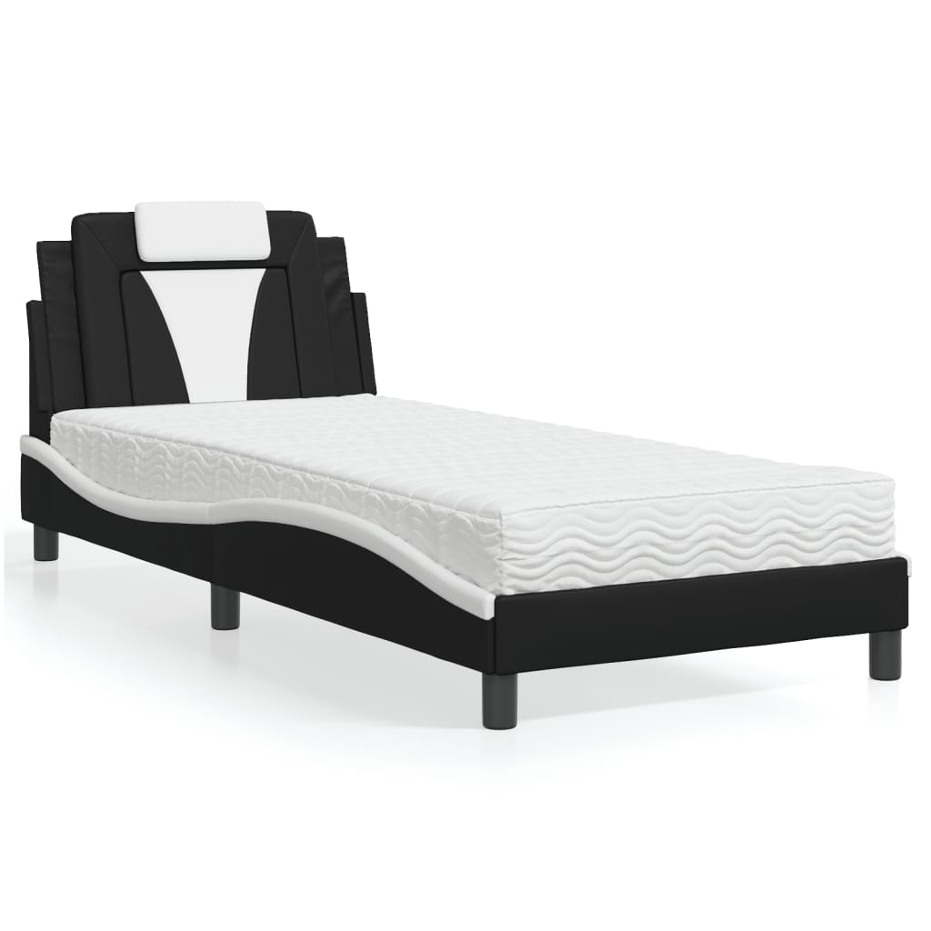 vidaXL Κρεβάτι Viana με Στρώμα Μαύρο/Λευκό 90x190 εκ. από Συνθετικό Δέρμα