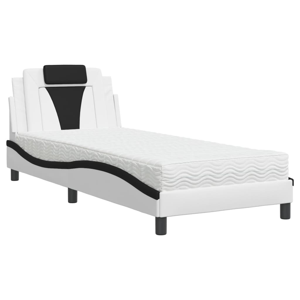 vidaXL Κρεβάτι Viana με Στρώμα Μαύρο/Λευκό 90x190 εκ. από Συνθετικό Δέρμα